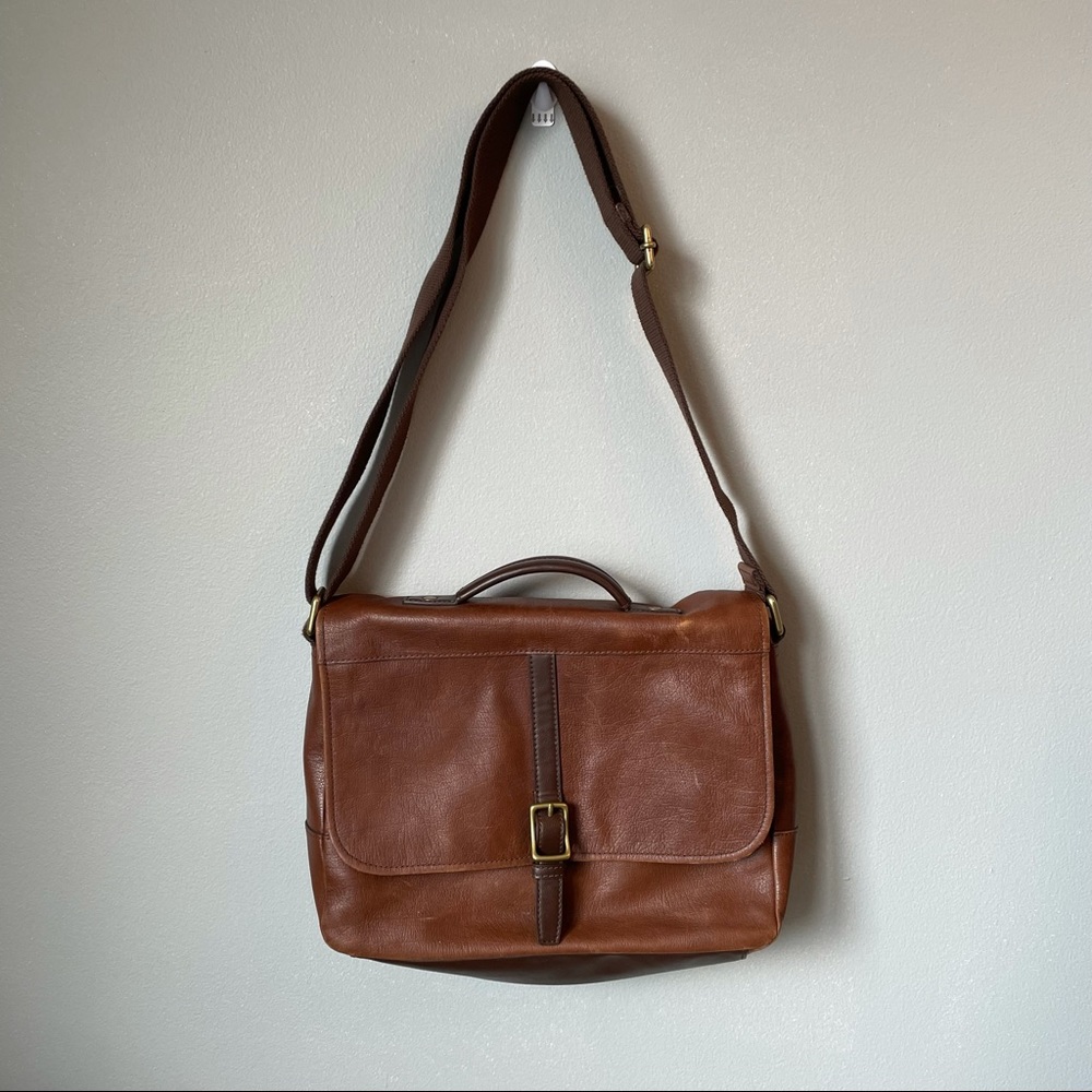 FOSSIL satchel genuine aged leather bag